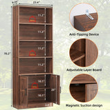 RWYHG 70in Tall Bookshelf 6 Tier Bookcase with Barn Doors and Adjustable Shelf, Brown Farmhouse Book Shelves with Storage Cabinet,Wood Floor Standing Display Bookshelve for Bedroom,Living Room,Kitchen RWYHG