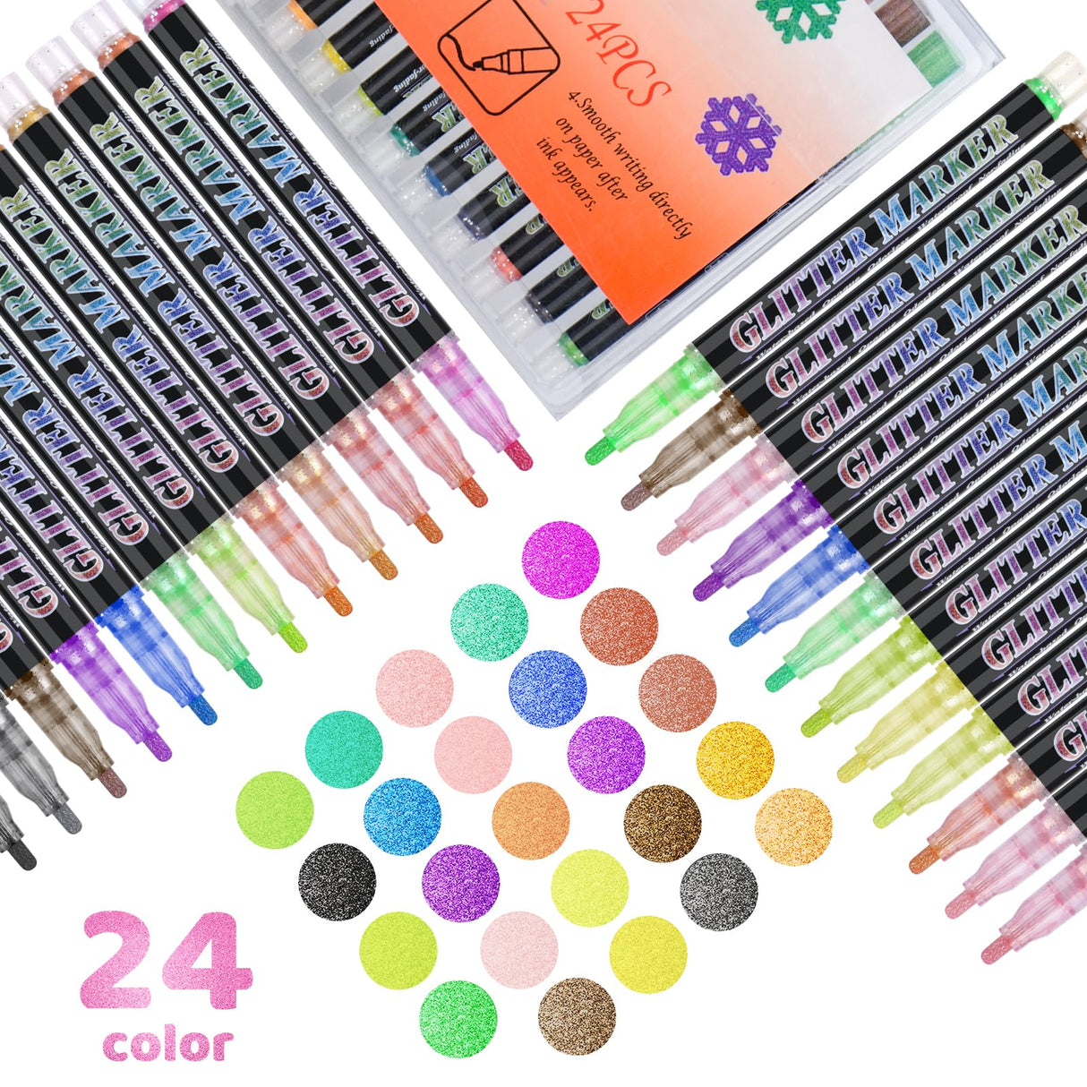 OLINGYOU Glitter Marker Pens,24 Colors Self-Shimmer Metallic Markers,Glitter Paint Pens DIY Crafts Greeting Birthday Cards, Making Poster,Album,Scrapbooking,Wood，Mugs OLINGYOU