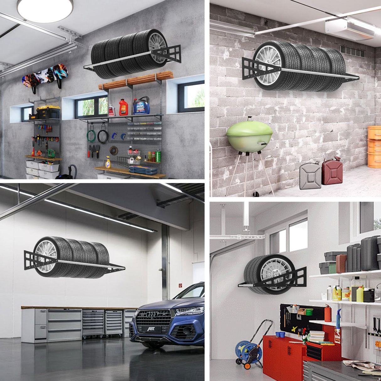 Foozet Tire Rack Wall Mount,Heavy Duty Adjustable 31"-56" Tire Storage Rack, Wheel Racks for Garage with Telescopic Rods, Hanging Garage. Foozet