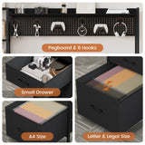 VIGKOOK 65in Gaming Desk with Hutch, RGB LED Lights, Power Outlets, and Ample Storage in Carbon Fiber Black VIGKOOK