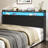 HOOBRO King Size Headboard, Headboard with Charging Station and LED Light Strip, 2-Tier Storage Headboard with Outlets and USB Ports, Industrial Style, Height Adjustable, for King Size Beds, Black HOOBRO