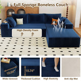 96" Modular Sectional Couch, Boneless L Shaped Cloud Sofa with Chaise Lounge, Corduroy Upholstered Couches Memory Foam Deep Seat, No Assembly Required, Ideal for Living Room(Blue, Right Facing) Lakifun