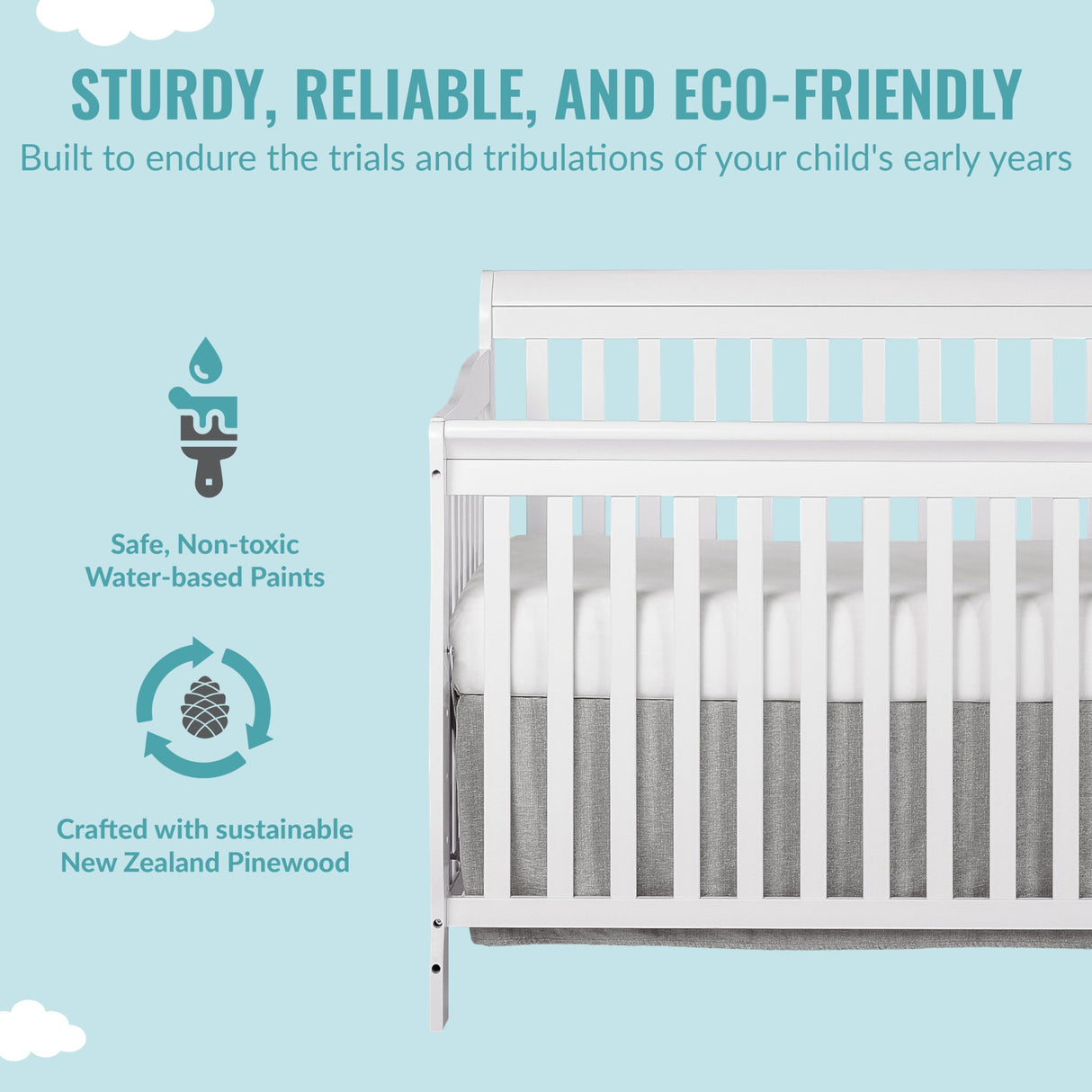 Dream On Me Ashton 4-In-1 Convertible Crib In White, Greenguard Gold, JPMA Certified, Non-Toxic Finishes, Features 4 Mattress Height Settings, Made Of Solid Pinewood Dream On Me