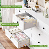 Hasuit White Bedroom Dresser with 9 Drawers, 51.2" Large Drawer Dresser with Charging Station, Wide Farmhouse Dresser Chest of Drawers, Wooden Storage Tower Organizer Dresser for Bedroom, Living Room Hasuit
