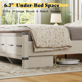 AMERLIFE Farmhouse King Size Bed Frame with 54" Tall Geometric Headboard & Footboard, Rustic Wood Platform Bed Frame/w 3 Large Storage Drawers, Wood Slats Support, No Box Spring Needed, Rustic White AMERLIFE