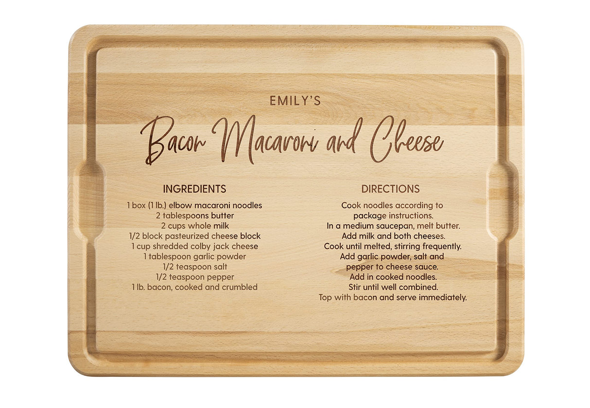 Personalization Universe Favorite Family Recipe Personalized Hardwood Cutting Board with Juice Well and Grip Handles, Customized with Your Favorite Recipe - 12"x17" Personalization Universe