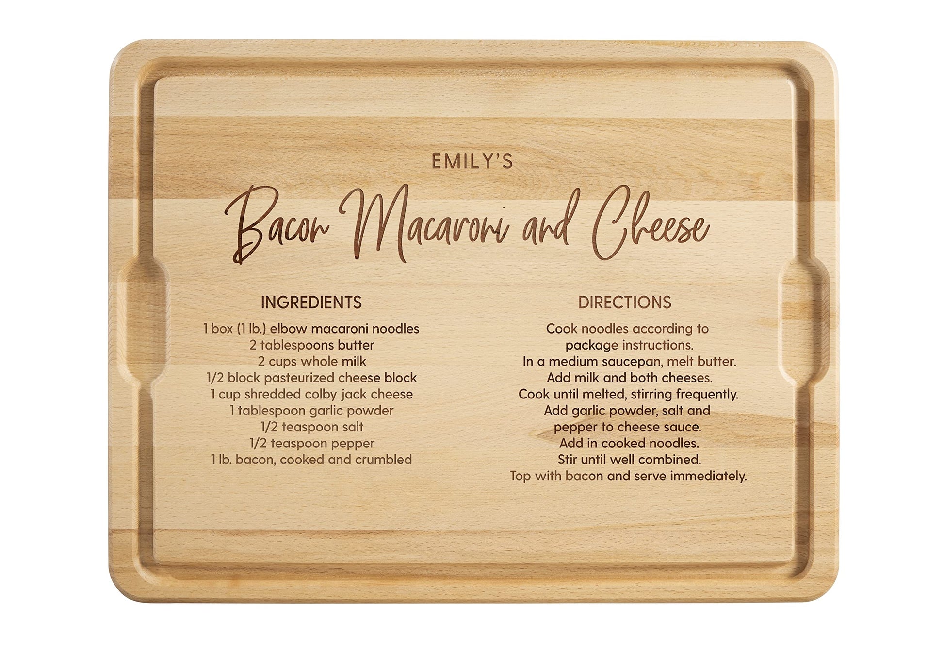 Personalization Universe Favorite Family Recipe Personalized Hardwood Cutting Board with Juice Well and Grip Handles, Customized with Your Favorite Recipe - 12"x17" - WoodArtSupply