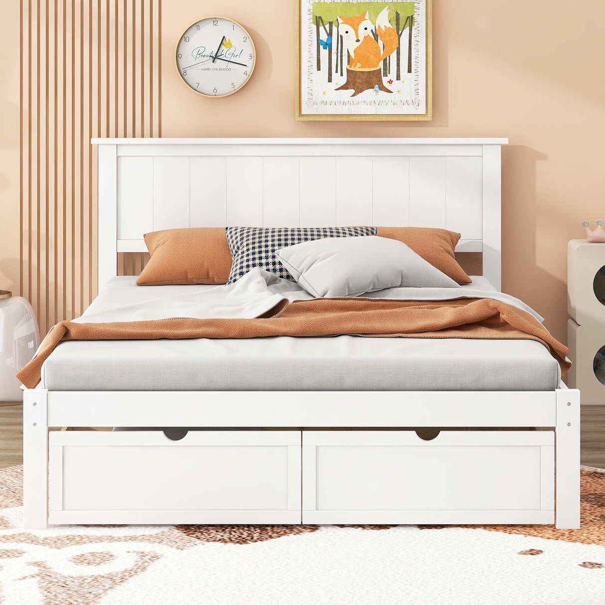 SOFTSEA Full Size Platform Bed with Under-Bed Storage Drawers and Solid Wood Construction SOFTSEA