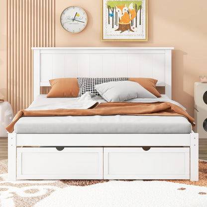 SOFTSEA Full Size Platform Bed with Under-Bed Storage Drawers and Solid Wood Construction - WoodArtSupply