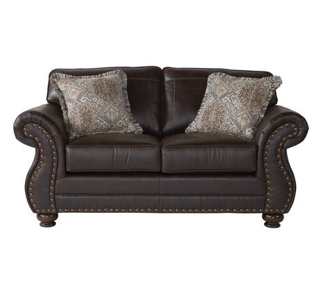 Roundhill Furniture Leinster Faux Leather Loveseat with Antique Bronze Nailheads Roundhill Furniture