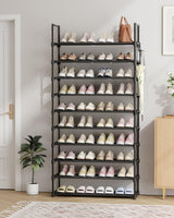 Kitsure Shoe Rack for Closet - 10-Tier Shoe Organizer with Hook Rack, Large-Capacity & Space-Saving Shoe Shelf for Entryway, Bedroom, Living Room,32.2" x 11.8" x 68.5", Black Kitsure
