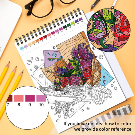 Jadeso Color by Numbers Adult Coloring Book, 30 Pages of Beautiful Flowers Patterns, Spiral Bound Coloring Book for Adults Relaxation, Color by Numbers for Adult, Thick Smooth Paper(120gsm) Jadeso