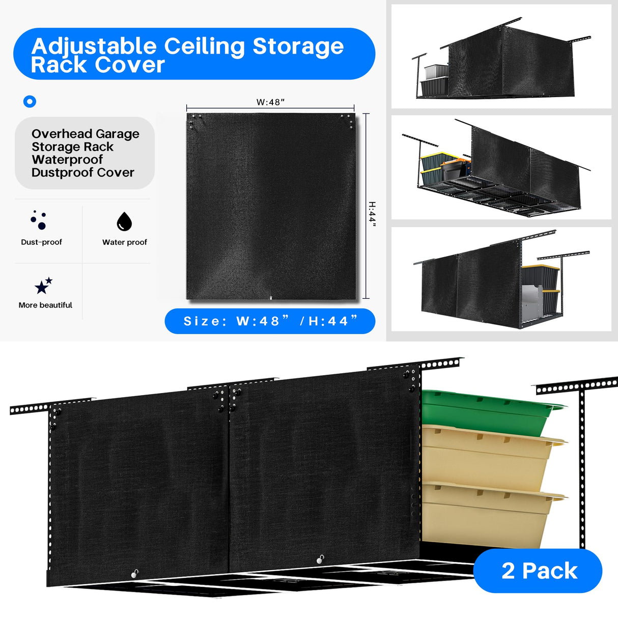 Laklinlin Ceiling Storage Racks Cover,Overhead Garage Storage Rack Cover For Adjustable Garage Storage Rack.(2 Pack) Laklinlin