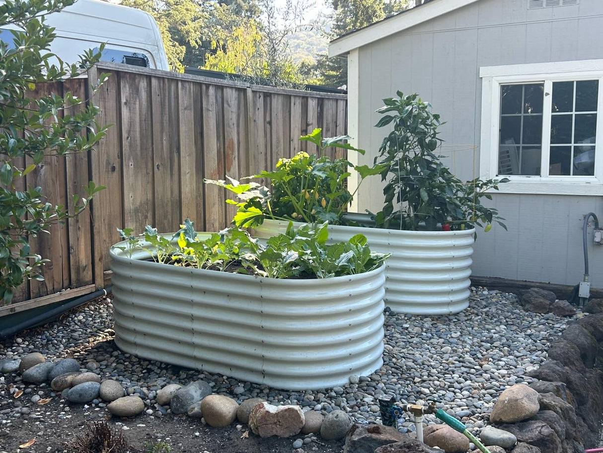 A ANLEOLIFE 8x4x2ft Galvanized Raised Garden Bed Kit, Oval Metal Deep Root Planters for Outdoor Plants Vegetables Flowers Herb, Large Bottomless, 478 Gallon Capacity- Antique White A ANLEOLIFE