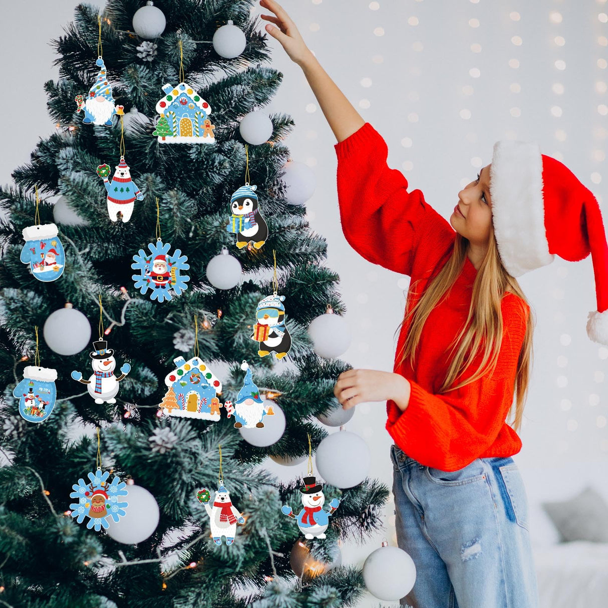 GuassLee Christmas Crafts Ornament Making Kit for Kids - 28pcs DIY Christmas Cutouts with Snowman Snowflake Penguin Gnome Christmas Stickers for Tree Decorations Christmas Winter Party Favors Supplies GuassLee