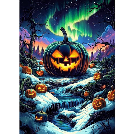 MXJSUA Halloween Enchanted Forest DIY Diamond Painting Kits for Adults, Diamond Gem Art Painting for Beginners, Pumpkin Diamond Picture with Full Round Drill Dots Craft Set Gift, 12x16 Inch MXJSUA
