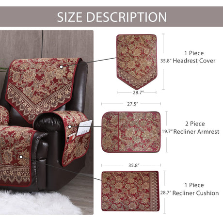 LUFEIJIASHI Recliner Chair Covers Non Slip Waterproof Large Recliner Covers for Leather Recliner,Electric Reclining Chair Covers for Living Room Dog Sofa Furniture Protective Cover Red LUFEIJIASHI
