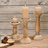 Yorkmills Pillar Candle Holder Set of 3, Farmhouse Decor Living Room Tall Candle Holders for Pillar Candles, Wood Candle Holders for Table Centerpieces Tan Home Decor Kitchen Dining Room Table Decor Yorkmills