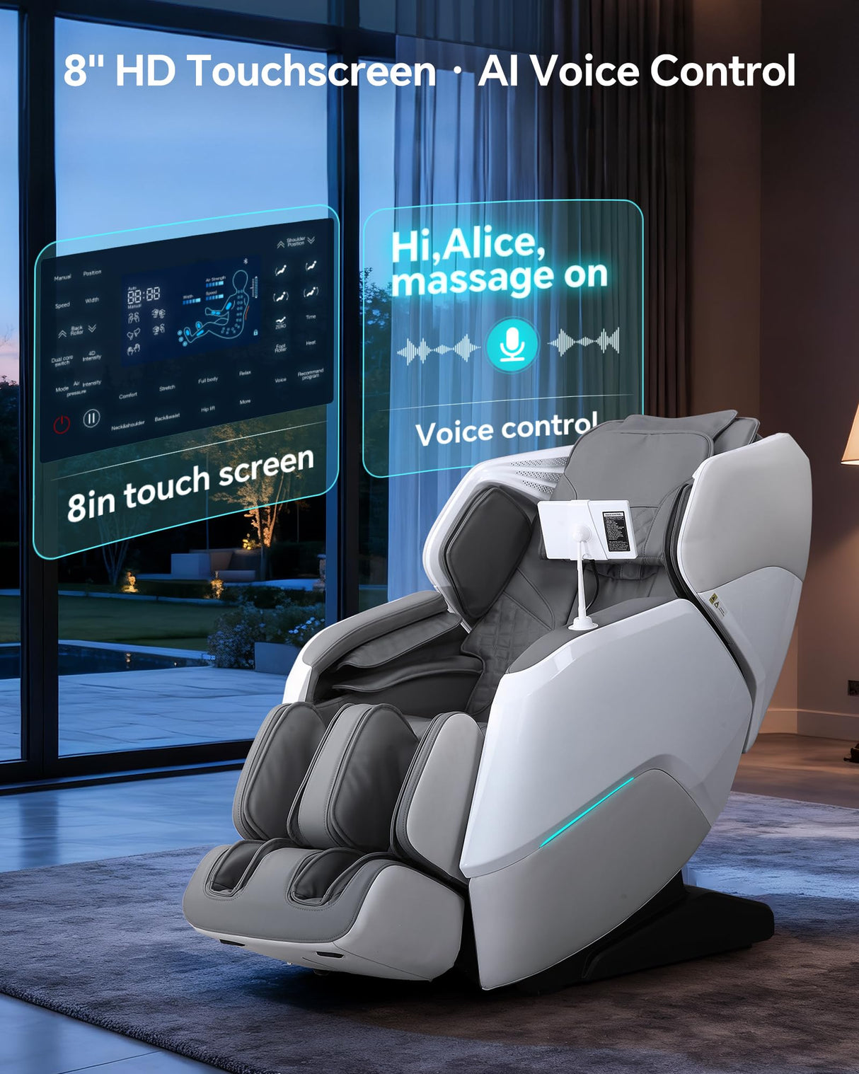 4D+3D Dual Mechanism Massage Chair Full Body Zero Gravity Massage Chair Recliner,AI Fatigue Health Detection,20 * 9+ User-Customized Massage Mode,8" HD Touchscreen&Vioce Control,Back Heating White CareTech