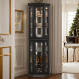 Eyisean Lighted Corner Curio Cabinet 70" Glass Display Cage with 6 Tempered Adjustable Shelves, Freestanding Home Bar Cabinet with Door, Rack for Liquor Storage and Living Room (Black) Eyisean