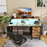 Lufeiya Computer Desk with File Drawers Cabinet, 47 Inch Home Office Desks with Keyboard Tray, Gaming Desk with LED Lights and Power Outlets, Writing Table PC Desks with Monitor Stand, Rustic Brown Lufeiya