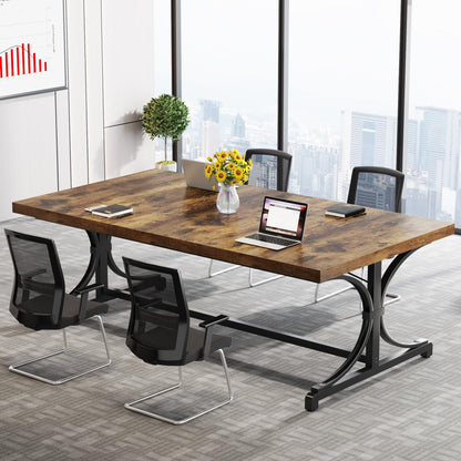 Tribesigns Meeting Seminar Table for 4-6 People, 62.4-Inch Rectangle Conference Table Conference Room Table with Thick Wooden Tabletop and X-Shaped Metal Legs for Home Office, Rustic Brown &  - WoodArtSupply