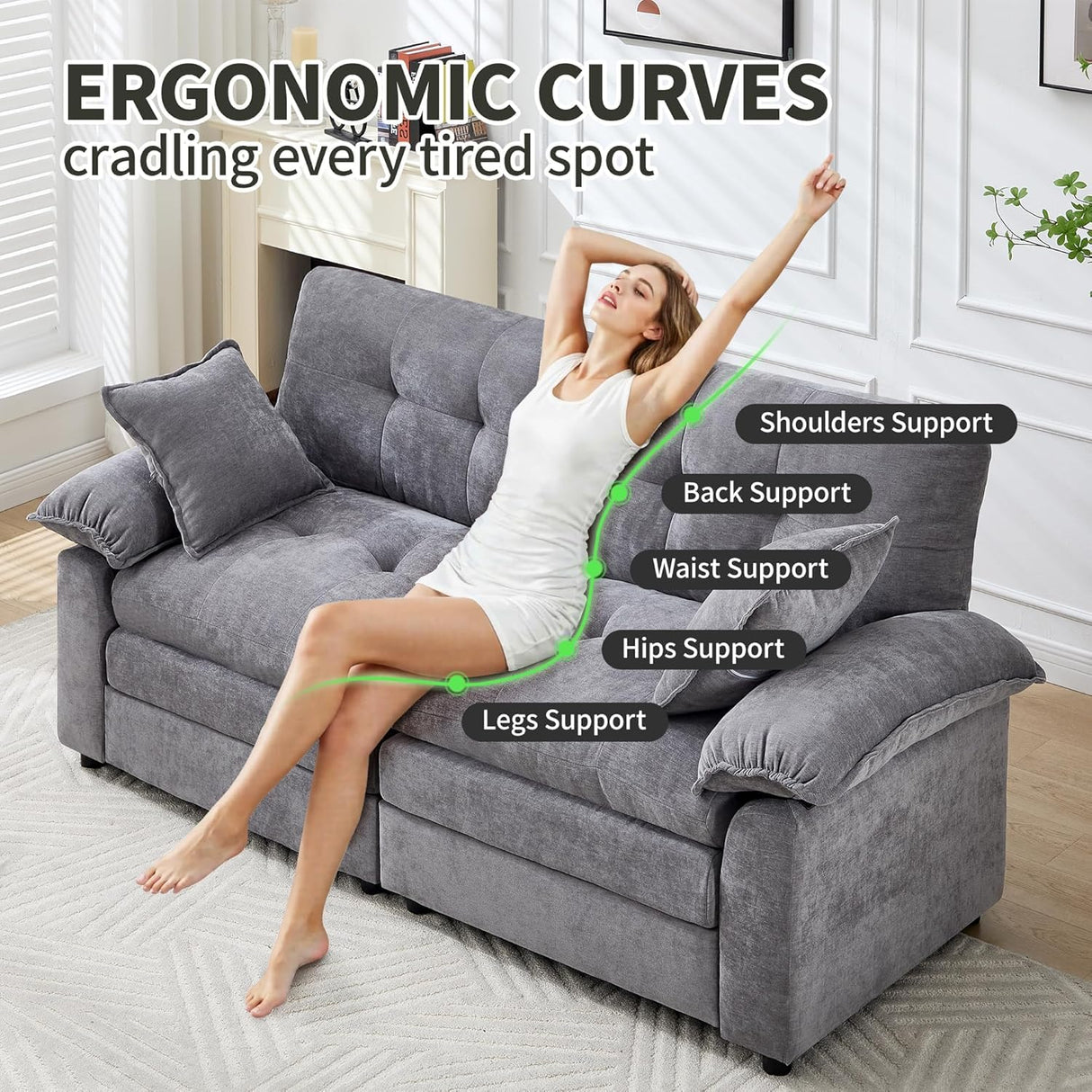 84" Loveseat Sofa, Modern Couches for Living Room,Double-Layer Cushion Cloud Couch with Deep Seat,Super Comfy Chenille Sofas,Sturdy Frame, Easy Assembly for Bedroom, Apartment, Office, Dark Grey Opiesit