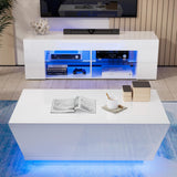 Cozy Castle High Gloss Coffee Table with LED, Modern Center Table with 2 Large Hidden Storage Drawers for Living Room, White, 47.2" W x 23.6" D x 13.4" H Cozy Castle