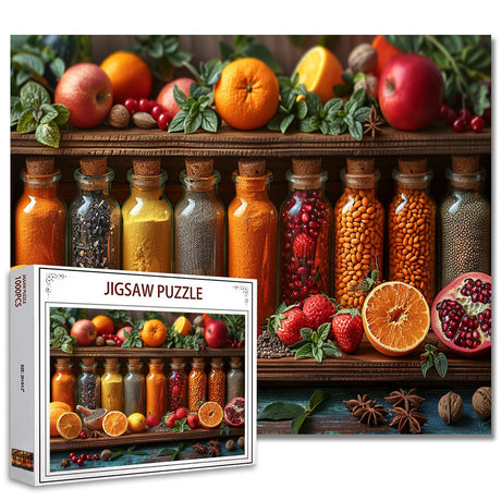 Tucocoo 1000 Piece Jigsaw Puzzles for Adults Spice and Fruits Painting Jigsaw Puzzle Natural Kitchen Colorful Art 1000 Pieces Puzzles for Challenging Family Activity Game DIY Craft Puzzle Wall Decor Tucocoo