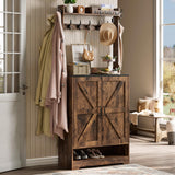 Vantic Farmhouse Hall Tree with Shoe Storage Cabinet, 14 Coat Hooks & 6 Tier Organizer, Rustic Brown Vantic