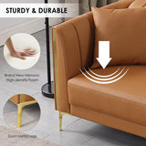 FOTOSOK 78'' Sofa, Modern Leather Couches for Living Room, Comfy, Faux Leather Sofa 3 Seater Sofa with 2 Throw Pillows and Gold Metal Legs, Deep Seat Sofas (Brown) FOTOSOK