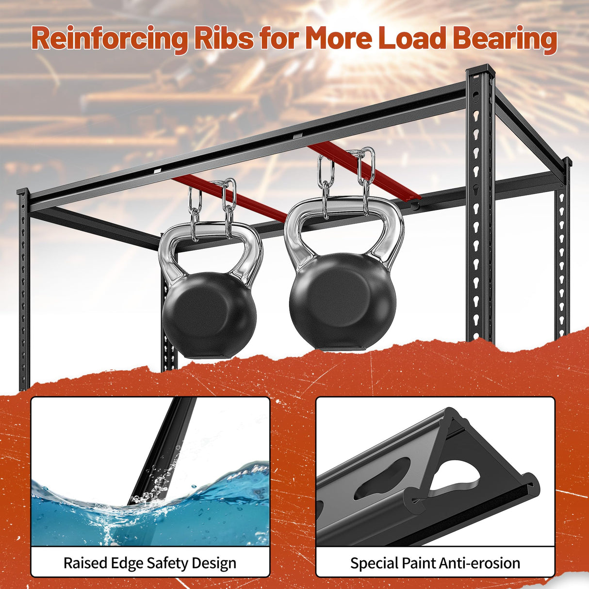 REIBII 48" W Garage Shelving Heavy Duty Storage Shelves 4 Tier Heavy Duty Shelving 2550LBS Adjustable Metal Shelves for Garage Storage Rack Utility Rack Industrial Shelf,47.9" W X60.2 H X 24" D REIBII