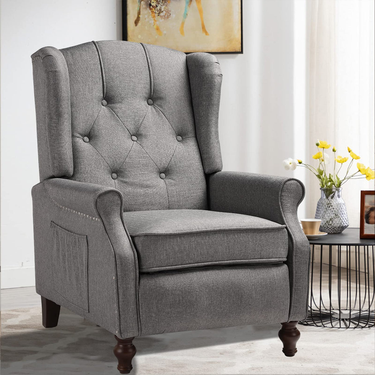 SAMERY Wingback Recliner Chair with Massage and Heat- Accent Chair Push Back Chair for Living Room Bedroom, Tufted Comfy Reclining Arm Chair Sofa, Reading, Napping SAMERY