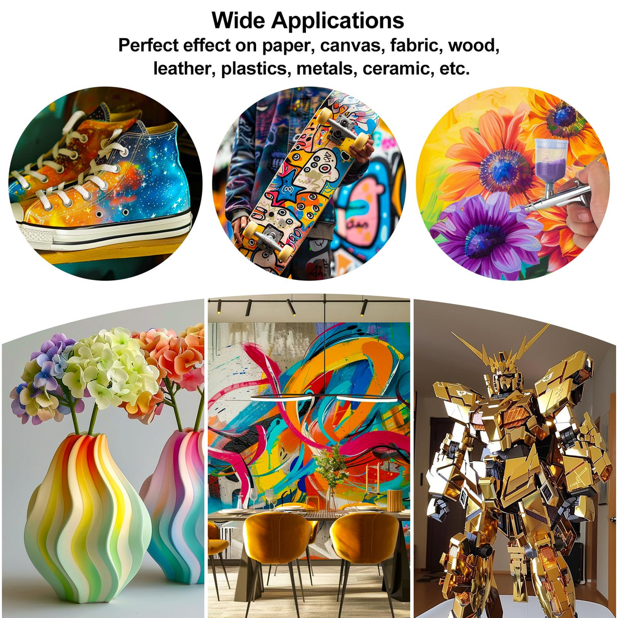 FansArriche Airbrush Paint Set, 34 Colors Acrylic Air brush Paint Kit with 2 Thinner, Ready to Spray Water-based Opaque & Neon Colors for Beginners, Artists, DIY Projects, 20 ml/Bottle FansArriche