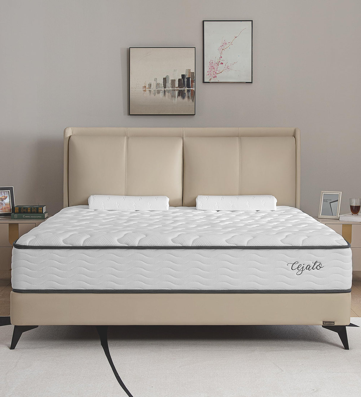 Cejato Queen Size Mattresses,10 Inch Memory Foam Hybrid Queen Mattresses in a Box White Mattress with Provide Sleep Support and Pressure Relief,Medium Firm,CertiPUR-US. Cejato