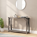Taylor & Logan Willard Gray Wash Wood Two Tier Modern Farmhouse Console Table with Black Metal Corner Accents and Cross Bracing Taylor & Logan