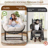 Large Indoor Rocking Chair, Oversized Rocking Papasan Chair with Thick Cushion and Frame,Comfy Corduroy Rocker Wicker Egg Chairs Lounge Reading Chair for Living Room, Bedroom, Apartment, White SLEERWAY