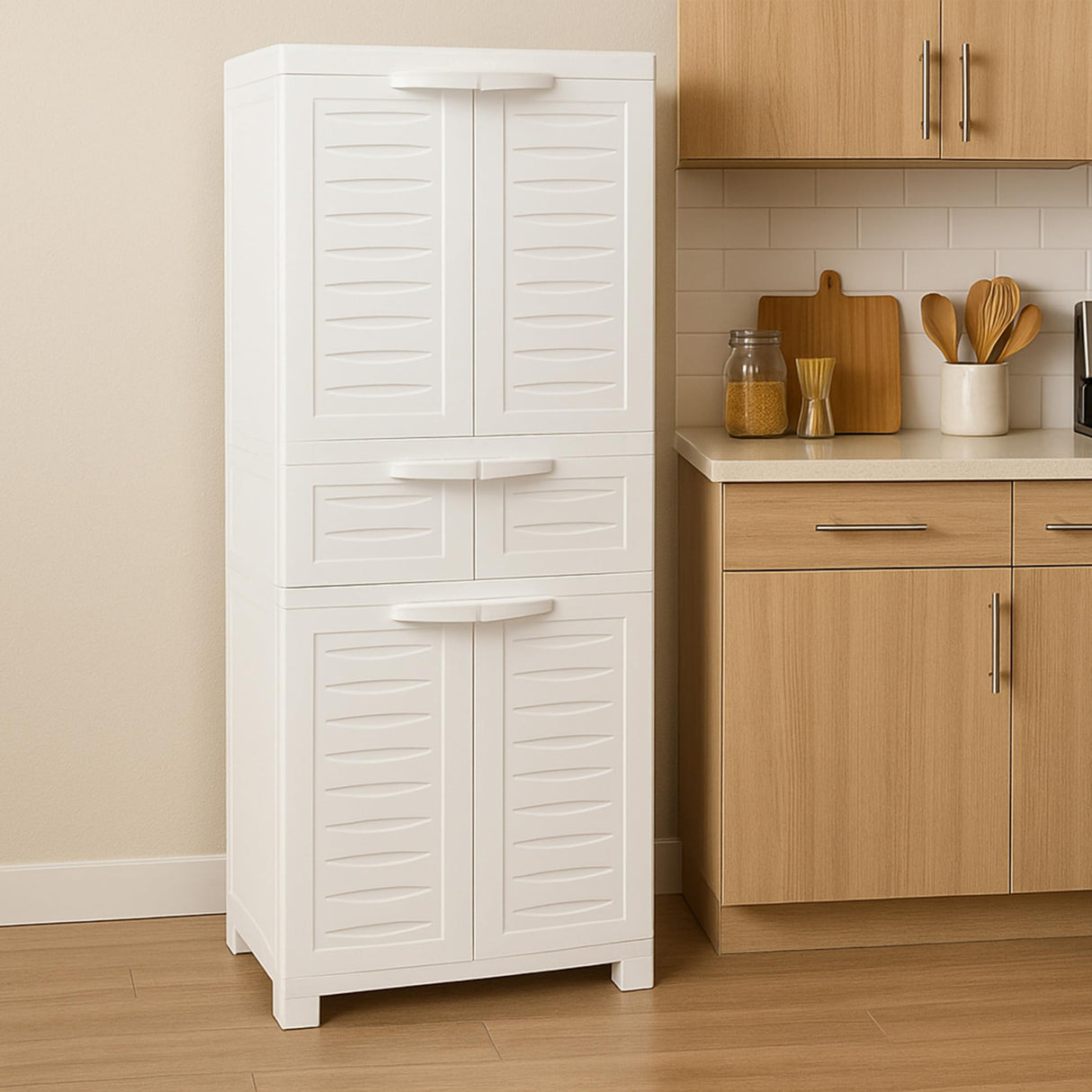 Sunnydaze Plastic Garage Storage Cabinet with 2 Adjustable Shelves - 57" H - Garage, Office, Home, Laundry Room - Speckled White Sunnydaze Decor