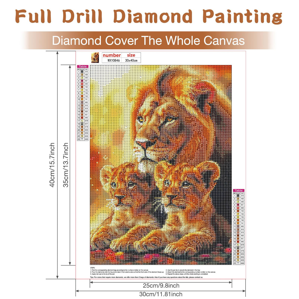 RICUVED Lion Diamond Painting Kits for Adults, 5D Animal Diamond Painting Diamond Art Kits for Beginners, Full Drill Diamond Art Diamond Gem Lion Family Diamond Painting Kits for Home Decor 12x16Inch RICUVED