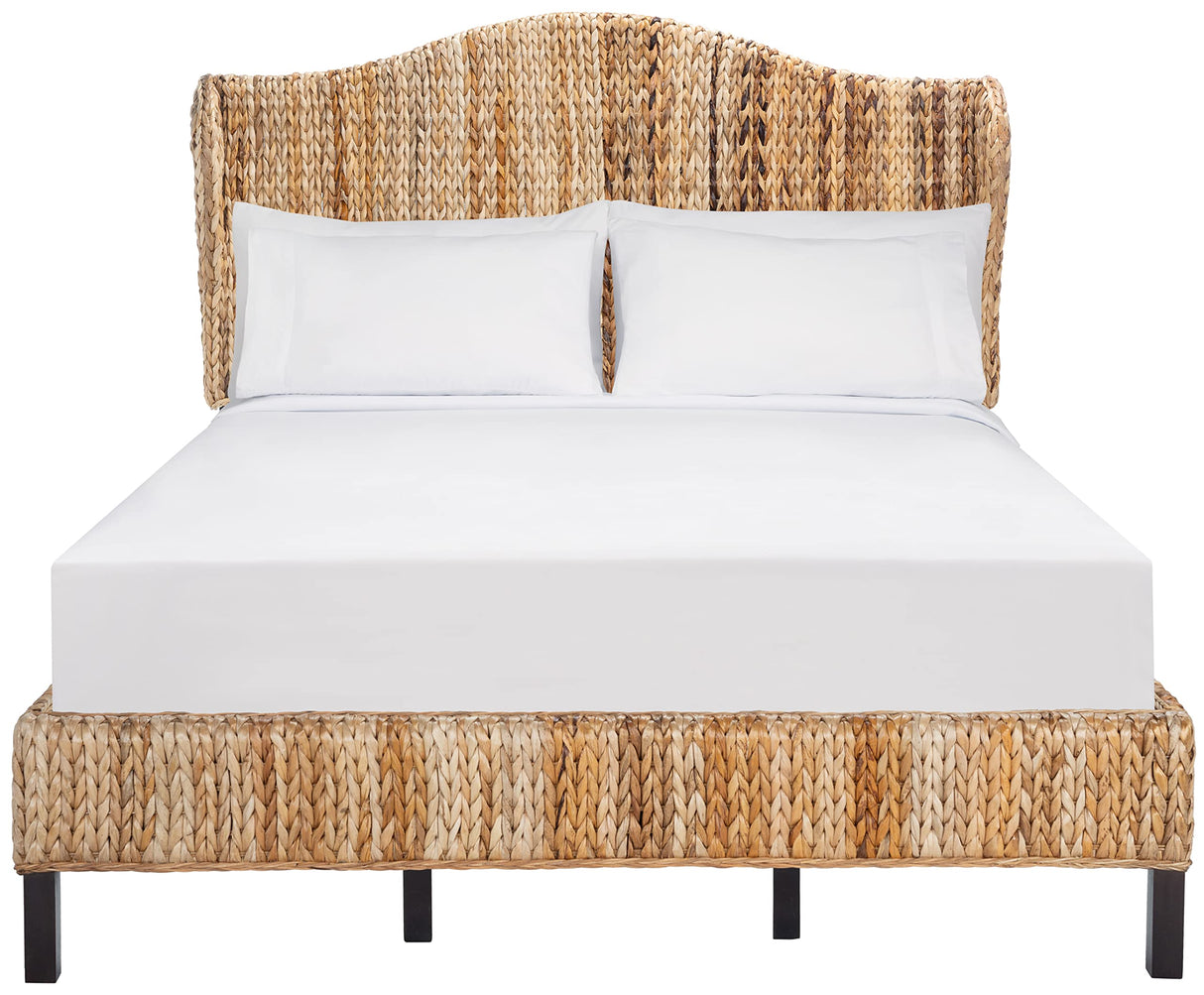 SAFAVIEH Home Collection Finola Coastal Braided Rattan Legs Queen Size Bed BED8002A-Q, Natural/Espresso SAFAVIEH