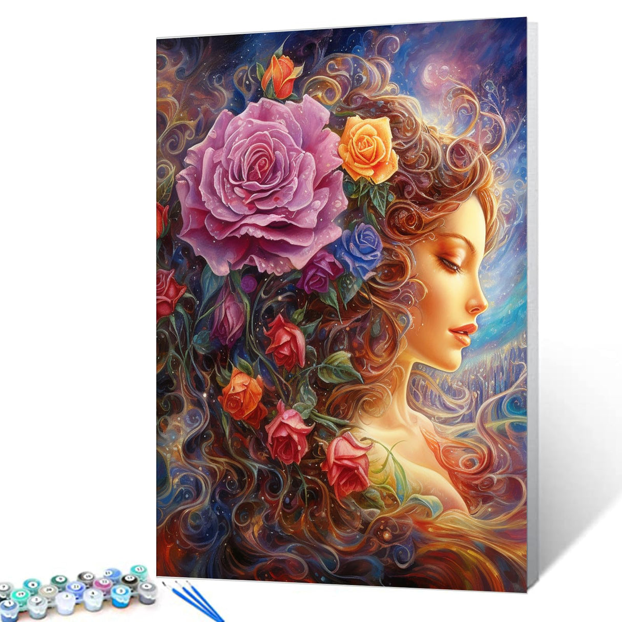 Romantic Pink Rose Paint by Numbers Kits with Brushes Girl in Flowers Acrylic Oil Painting for Adults Kids Tropical Florals Pictures Arts Craft 16''x20" inch Farmhosue Room Decor Gift (Frameless) TUMOVO