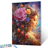 Romantic Pink Rose Paint by Numbers Kits with Brushes Girl in Flowers Acrylic Oil Painting for Adults Kids Tropical Florals Pictures Arts Craft 16''x20" inch Farmhosue Room Decor Gift (Frameless) TUMOVO