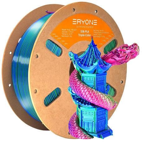 ERYONE Silk Tri Color PLA Filament 3D Printer 1.75mm +/- 0.03mm, Multicolor Filament Tricolor PLA 1KG(2.2lbs) Cardboard Spool, Red Blue Green ERYONE