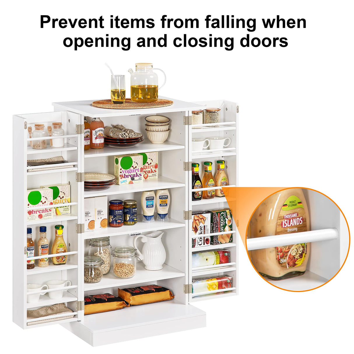 Yaheetech Kitchen Pantry Storage Cabinet, 41" Pantry Cabinets with Doors and 6 Adjustable Shelves, Freestanding Pantry Cupboard for Kitchen, Dining Room, Living Room, Small Place, White Yaheetech