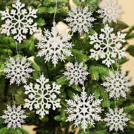 36pcs Snowflakes-Christmas Tree Decorations, Snowflake Ornaments for Tree, Plastic Glitter White Snow Flakes Ornaments, Christmas Indoor Winter Wonderland Decor kockuu
