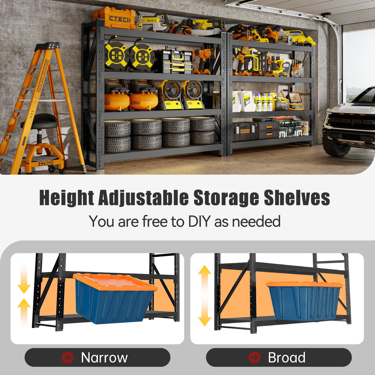 IYANEN 60" W Storage Shelves Heavy Duty, 4 Tier Metal Garage Shelving Units, 5000LBS Heavy Duty Adjustable Shelf, Garage Storage Rack, Industrial Shelving for Shop, Warehouse,60" W x 24" D x 79" H IYANEN
