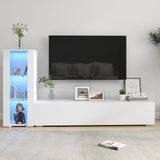 Pvillez 39" LED Display Cabinet with 3 Glass Shelves & 1 Door, Modern Wall-Mounted Curio Cabinet Display Case Storage Cabinet, High Gloss Floor Standing Bookshelf for Living Room Bedroom (White) Pvillez