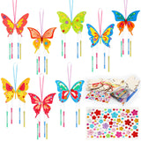 Wenqik 12 Pack Wind Chime Kit Spring Crafts Wooden Arts Make Your Own Wind Chime Ornaments DIY Coloring Craft for Spring Art Activities Favor Supplies(Butterfly) Wenqik