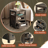 WLIVE Night Stand with Charger Station, End Tables Bedroom, Living Room, Side Table with 2 Wooden Storage Drawers, Farmhouse Nightstand with USB Ports and Outlets, Dark Rustic Oak WLIVE