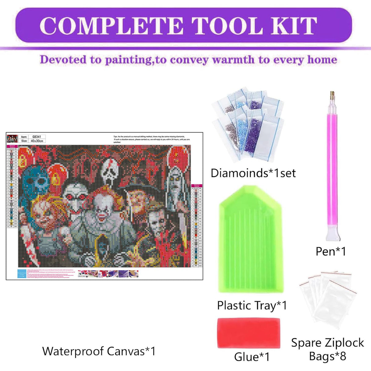 Sretoul Halloween Diamond Art Kits for Adults, Diamond Painting Kit Beginners Halloween, Horror 5D Gem Art for Adults with Round Gem Painting Gift Home Wall Decor 12x16 Inch Sretoul